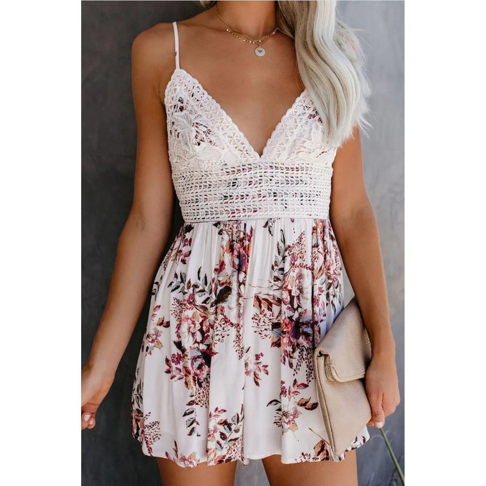 White & Pink Whimsy Apparel Floral Laced Romper size S